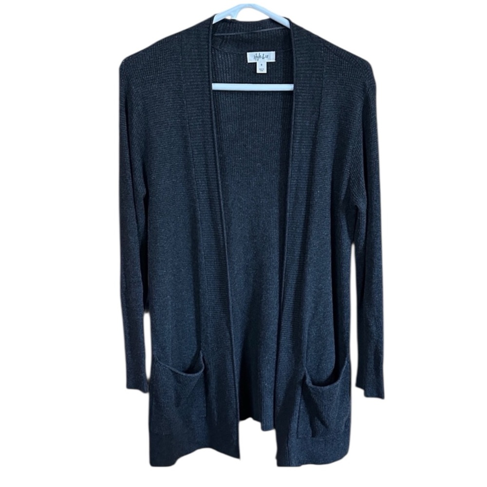 Style & Co Charcoal Gray Thermal Knit Cardigan with Pockets